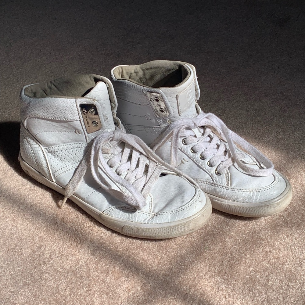 Guess White Leather Sneakers Snakeskin